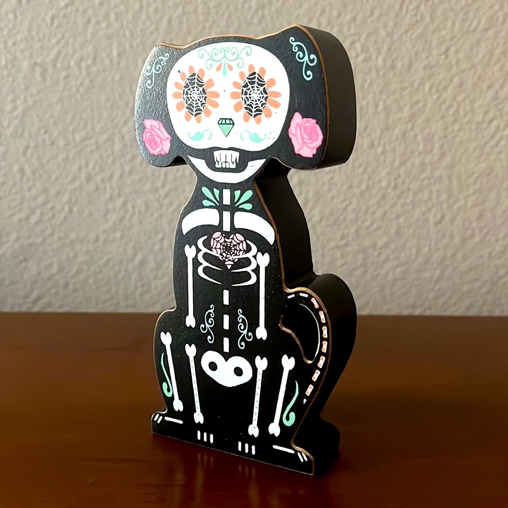 ♥️🎃Day of the Dead Dog Figurine Painted Wood Statue Halloween Decoration🎃♥️ - Picture 2 of 5